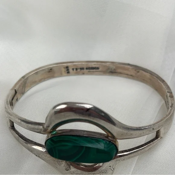 Taxco TH 59 Mexico Malachite stone Sterling Silver 925 Bracelet - Picture 4 of 5